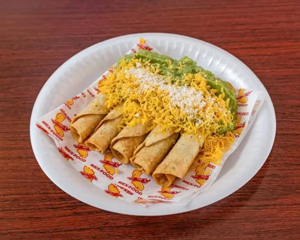 adalbertos-mexican-food - 5 Rolled Tacos with Guacamole and Cheese