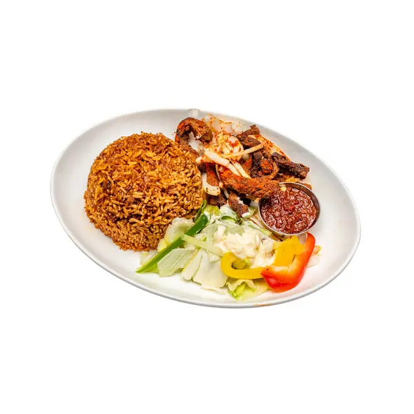 afripot-restaurant - Jollof Rice with Beef Suya (Large)