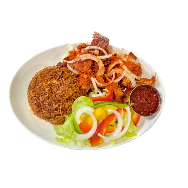 afripot-restaurant - Jollof Rice with  Hard Chick (Full)