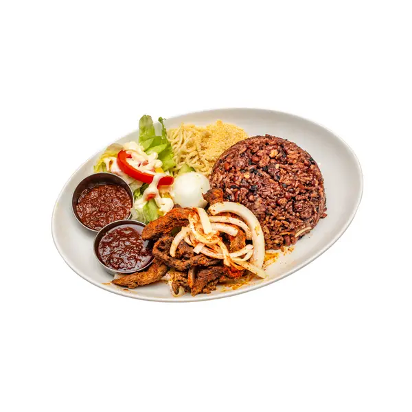 afripot-restaurant - Waakye with Beef Suya (Large)