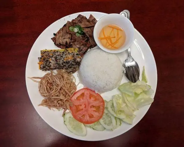 bac-lieu-restaurant - D12.  Rice Platter with Grilled Pork, Shredded Pork, and Steamed Egg Cake