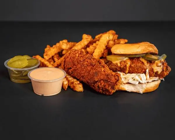 best-fckn-hot-chicken - Combo #1 CHICKEN SANDWICH + CHICKEN TENDER + FRIES + SAUCE (1)