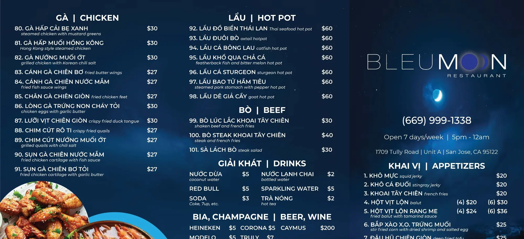 Menu image of Bleumoon restaurant United States Restaurant San Jose