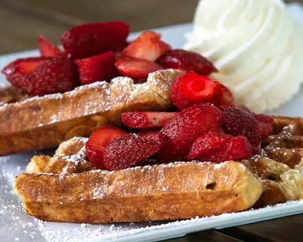 bread-and-ink-cafe - Belgian Pear Sugar Waffles with Fresh Strawberries