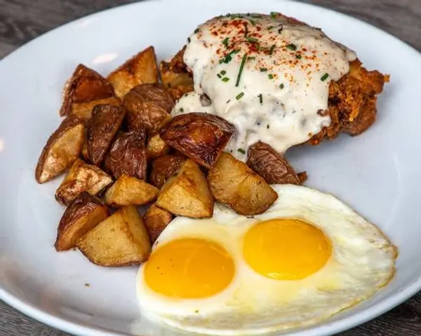 bread-and-ink-cafe - Fried Chicken and Sausage Gravy with Two Eggs Eggs