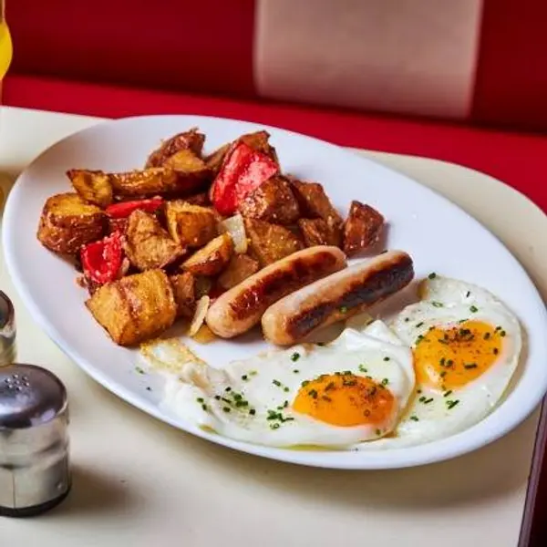 breakfast-in-america-marais - Eggs and sausages + side