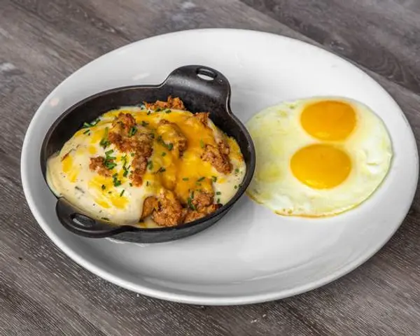 bruces-bbq - Biscuit and Sausage Gravy With Two Eggs Your Style