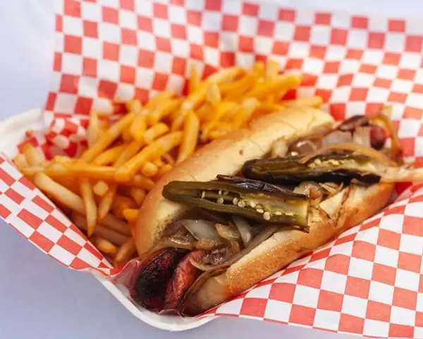 buns-on-the-run - All Beef Hot Dog with Cheesy Fries