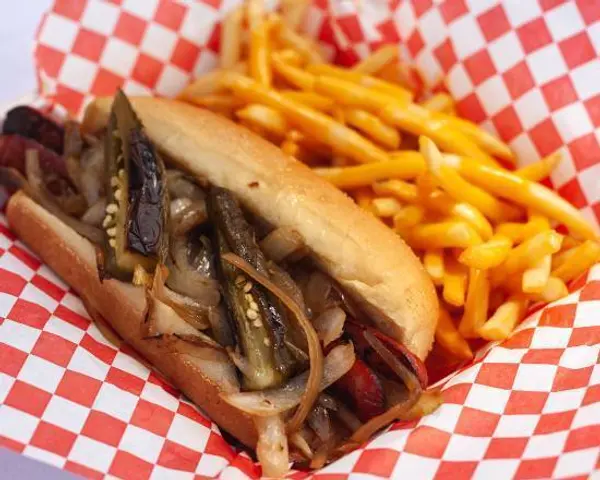 buns-on-the-run - Polish Hot Dog With Chessy Fries