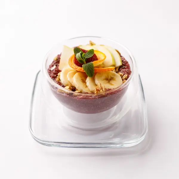 concept-food-cafe-bar - Chia pudding with mixed forest fruits