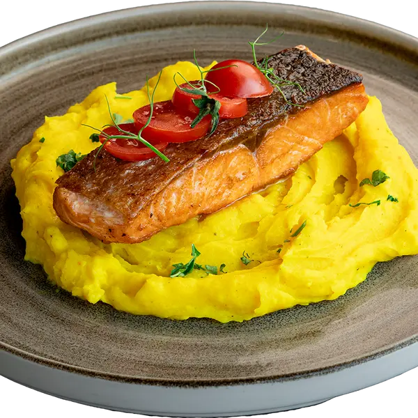 concept-food-cafe-bar - Salmon with mashed potatoes (500 Calories)