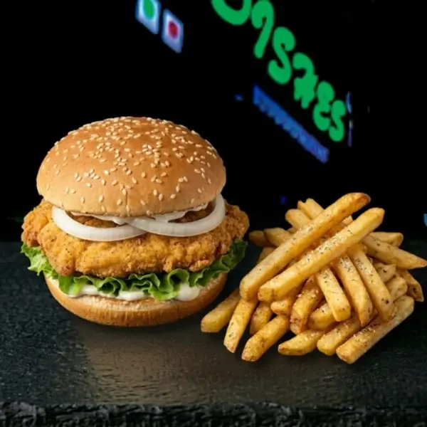 dishes-family-restaurant - Classic Chicken Burger(with fries)