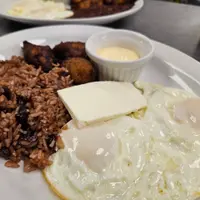 el-buen-paladar - Salvi Breakfast Plates. Served with refried red beans, sweet plantains, crema, salvi cheese, and 2 tortillas.