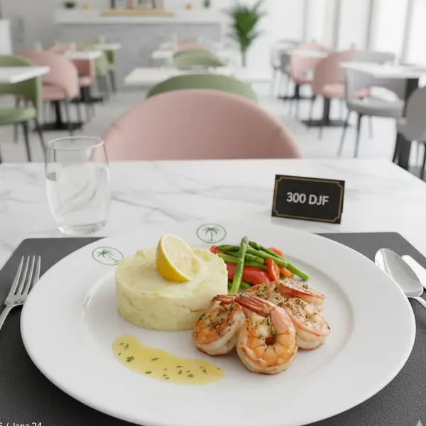 gadileh-resort-hotel-tadjurah - Crevettes avec purée de pommes de terre et ail