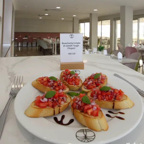 gadileh-resort-hotel-tadjurah - Bruschetta tomate et oignon rouge (Vegan)