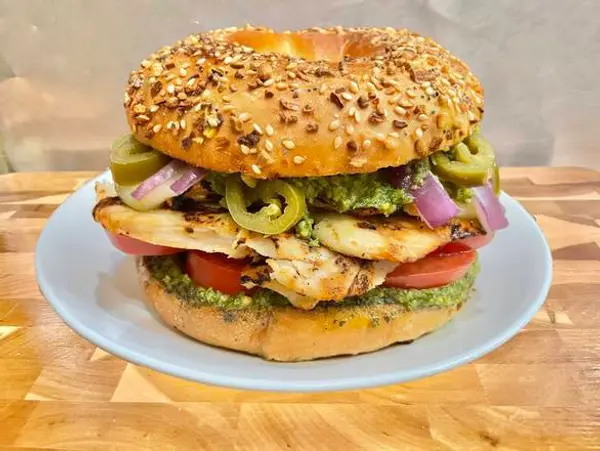 glaze-donuts-bagel-sandwiches - Chicken Pesto with Jalapeno Sandwich