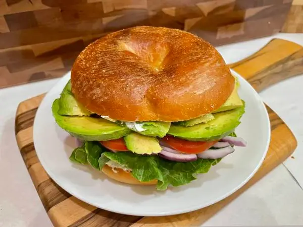 glaze-donuts-bagel-sandwiches - Bagel with Cream Cheese, Avocado, Lettuce, Tomato, and Onion