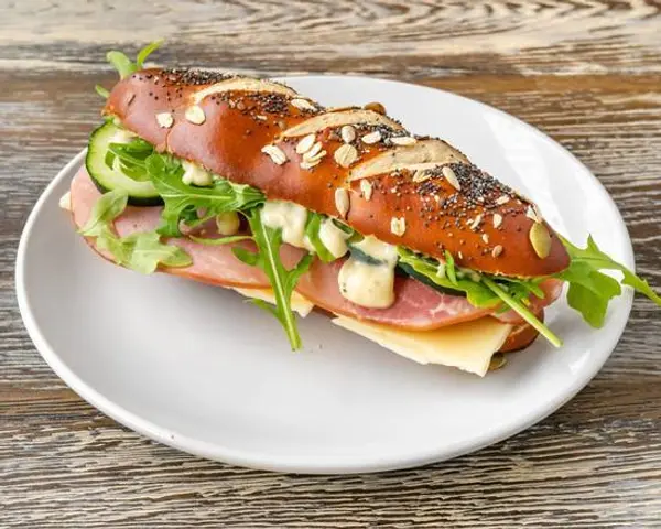 hahdough-german-bakery - Ham & Swiss Pretzel Roll Sandwich