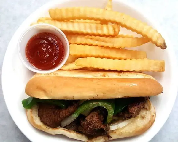 happy-donut - Philly Cheese Steak Sandwich with Fries