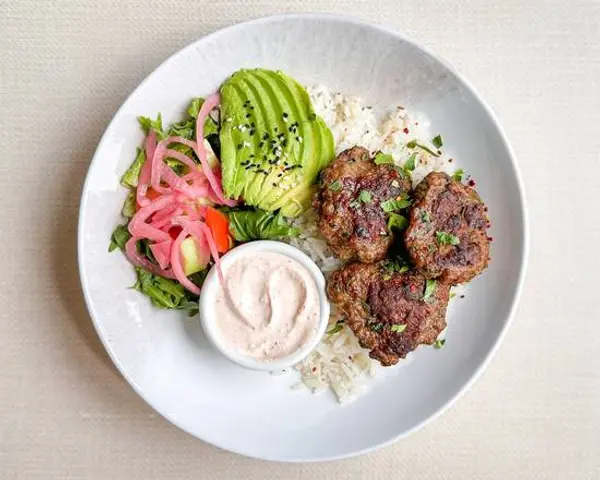 healthyish-mediterranean-bowls - Mediterranean Beef Meatball Rice Bowl