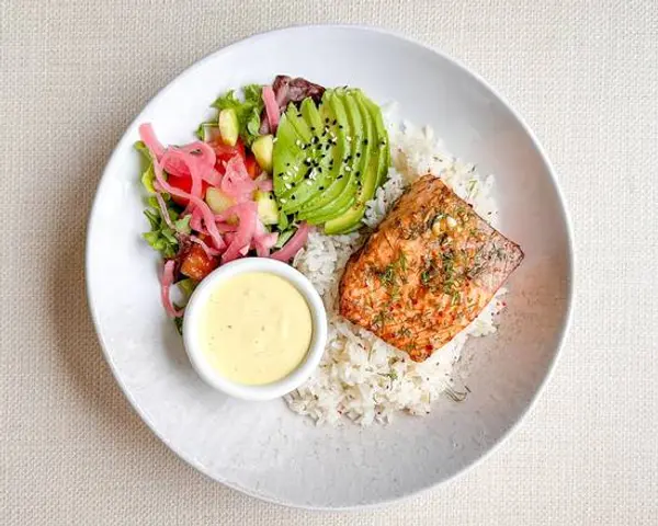 healthyish-mediterranean-bowls - Mediterranean Salmon KETO Rice Bowl