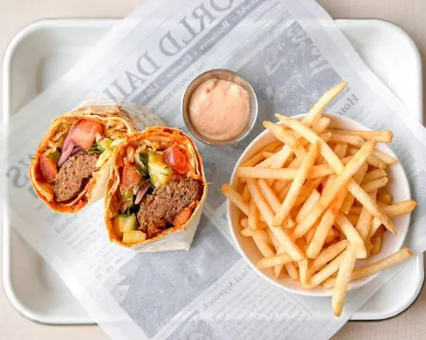 healthyish-republic - Mediterranean Beef Meatball Wrap w Fries