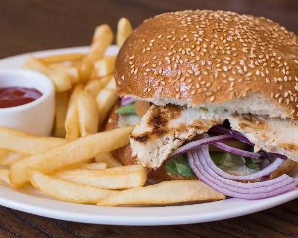 himalayan-pizza-and-momo - Chicken Burger with Fries