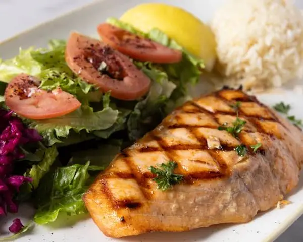 hummus-mediterranean-kitchen - Grilled Salmon Plate