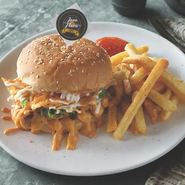 java-flava-cafe - Cheezy Chicken Nachos Burger