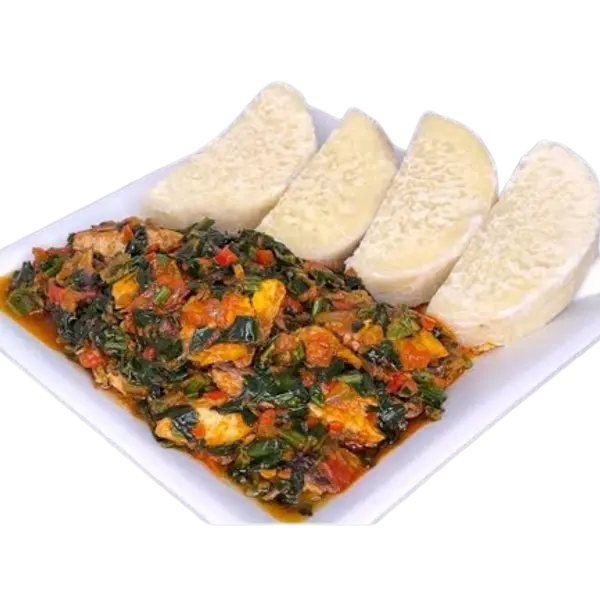 kalabash - Yam w Vegetable Sauce and Salmon