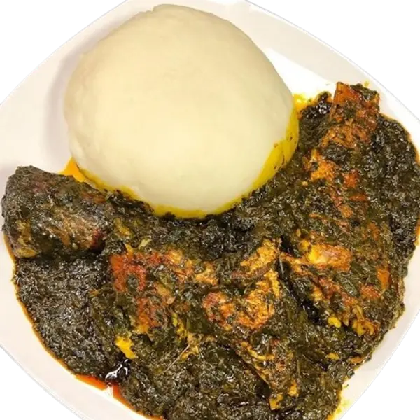 kalabash - Pounded Yam w Vegetable Soup