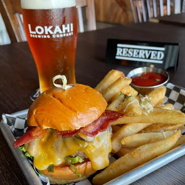 lokahi-brewing-company - Bacon, Mushroom Truffle Burger with Truffle Fries