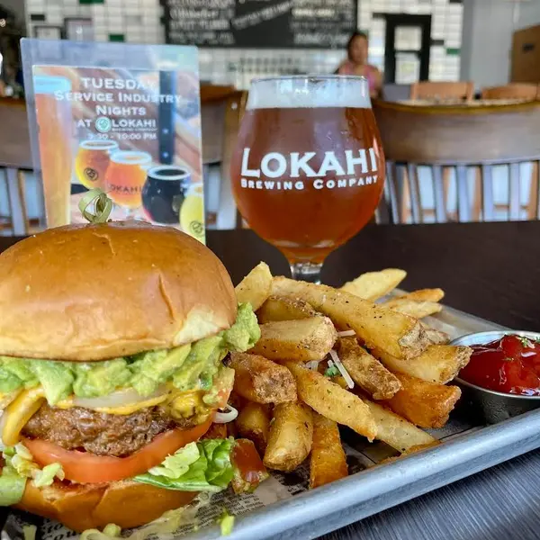 lokahi-brewing-company - Chorizo Burger with Guacamole Pub Burger & Fries