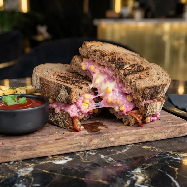 luxury-cafe - pink cheese corn sandwich