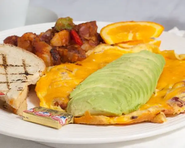 morning-due-cafe - Avocado, Bacon and Cheddar Cheese Omelette