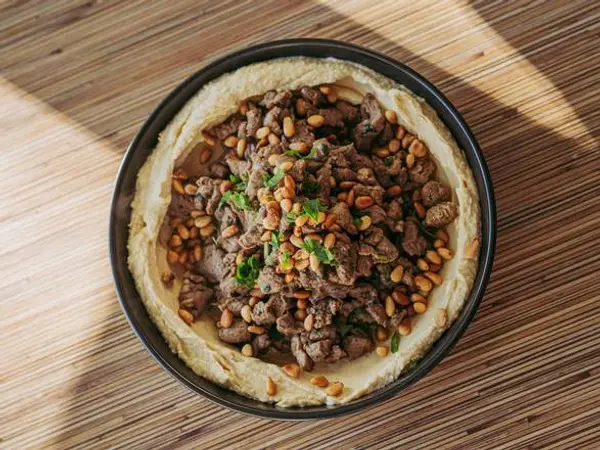 nicholas-restaurant - Spiced Minced Lamb over Hummus