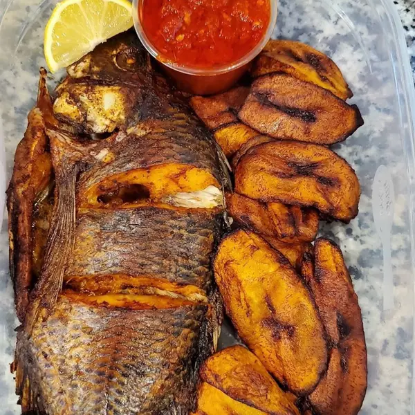 olori-african-cuisine - Whole Tilapia, 10 plantain and Sauce