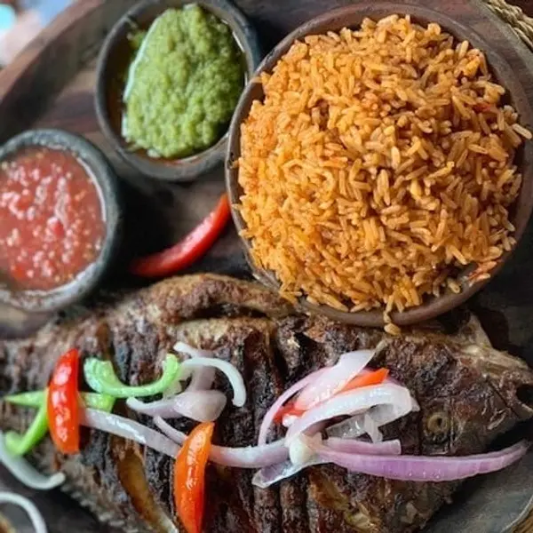 papas-grill-n-sports-bar - Jollof Rice with Grilled Tilapia