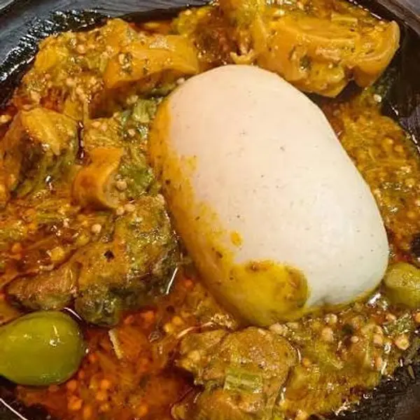 peduase-chop-house - Banku & Okro (Goat meat)