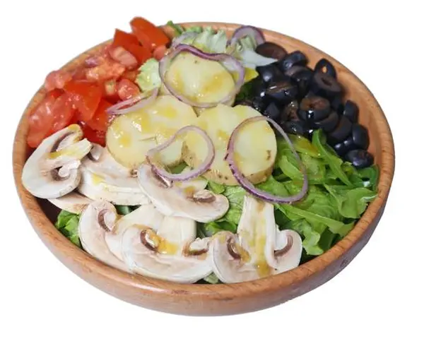 pizzaprestoparis - Salade végétarienne / Tomates, poivrons, champignons, olives, pommes de terre, oignons et batavia, huile d'olives