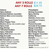 sashimi-ramen-exress - Any 3 Roll $11.45 or 7 Roll $24.75