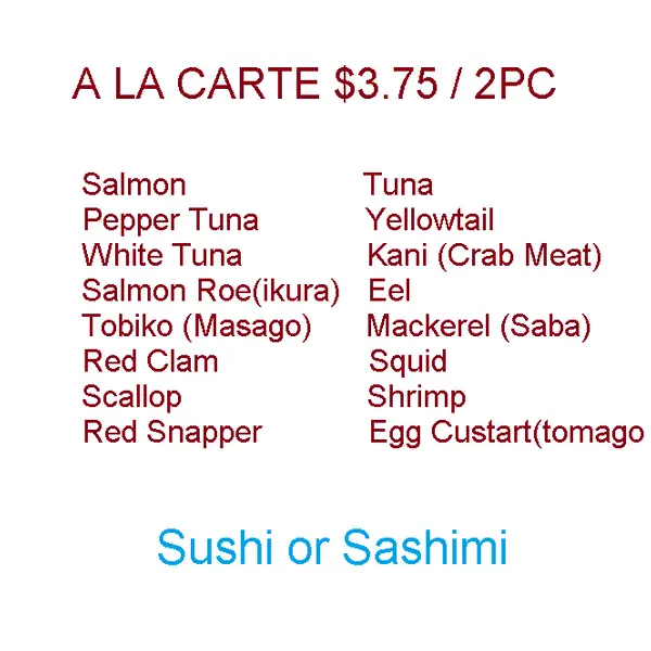 sashimi-ramen-exress - a la carte $3.75 /2pc