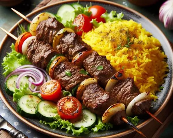 sf-mediterranean - Grilled Beef Kebab Rice Plates