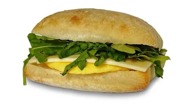 the-human-bean - Cage Free Egg, Wild Arugula, and Aged White Cheddar on Ciabatta