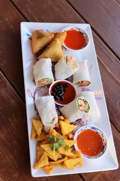 top-burmese-burma-joy - Samosas, Tots, and Spring Rolls Platter